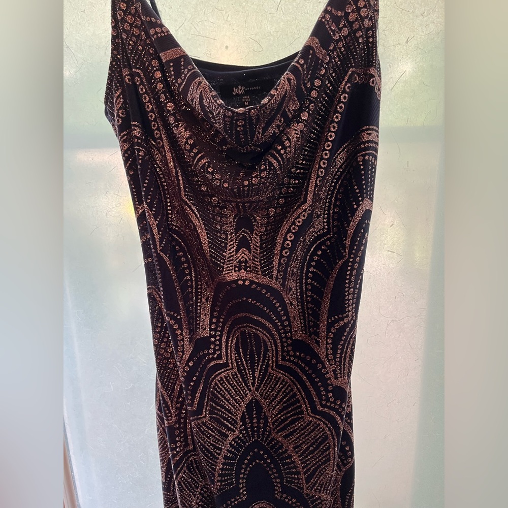 Jump Plunge Spaghetti Strap Dress  color is SLATE with GOLD NWT